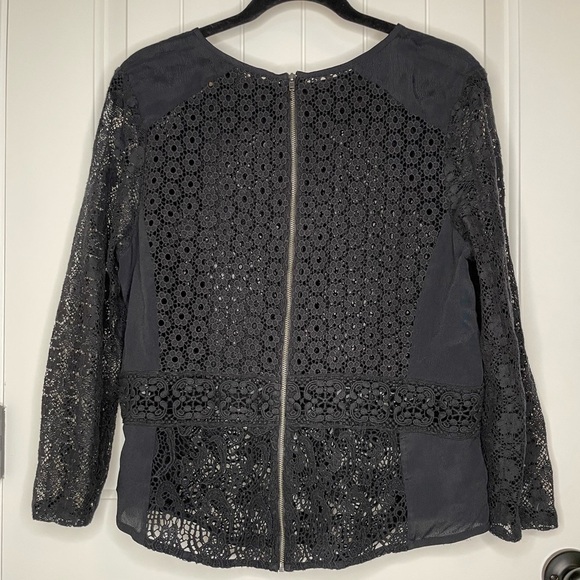 Lucky Brand Black Crochet Lace Long Sleeve Boho Top Large - Picture 2 of 7